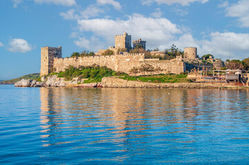 Bodrum Castle view from beach. Bodrum is populer tourist destination in Turkey.