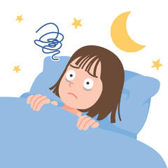 眠れない　若い女性　白バック