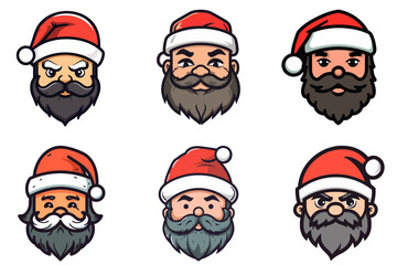 Santa Claus face. Christmas icons set. Cute cartoon head of Santa