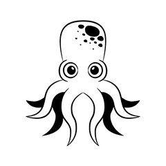 Fototapeta premium Black and White Cartoon Octopus #1 Marine Animal Line Art Silhouette Design Element Art SVG EPS Logo PNG Vector Clipart Cutting Cut Cricut