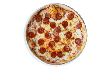 tasty pepperoni pizza shot down on isolated transparent background