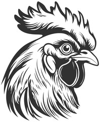 black silhouette of rooster head without background