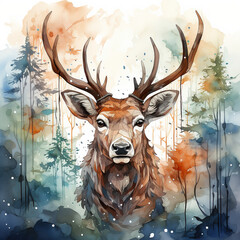 Reindeer Watercolor Digital Paper Seamless Patterns Background