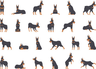 Doberman pinscher icons set cartoon vector. Angry animal. Head canine - obrazy, fototapety, plakaty