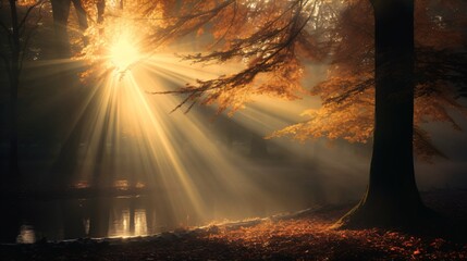 Autumn Fall Tree with Lighy Rays
