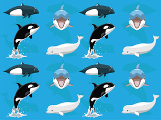 Dolphin Orca Porpoise Beluga Cartoon Seamless Wallpaper Background