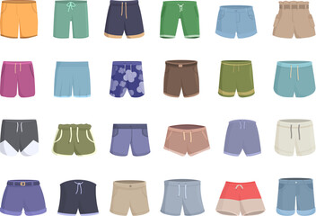 Shorts icons set cartoon vector. Pants uniform. Fitness male