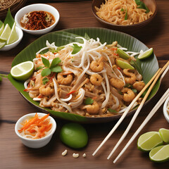 Shrimps Pad Thai, Thai Food, Thailand's national dishes.