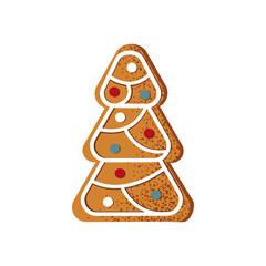 Gingerbread tree. Christmas cookies decorated with colored icing. Gingerbread cookies. New Year's design element. Symbol of Christmas and New Year.