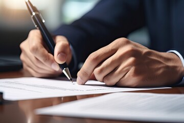 Close-up of a businessman signing a contract. Business concept