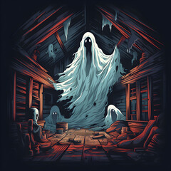 Illustration, Cheerful Halloween Apparitions, created with the help of AI