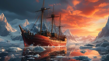 Arctic Adventure with icebreaker ship Polar, illustrator image, HD