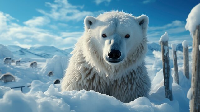 Arctic Adventure with polar bear on icy terrain , illustrator image, HD
