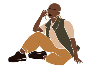 Abstract bald black woman illustration. Vector illustration.
