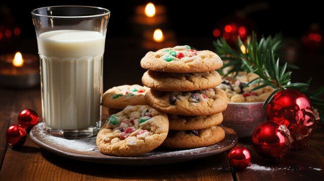 Christmas cookies and milk for Santa Cozy kitchen, illustrator image, HD