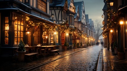 Fototapeta na wymiar Christmas market with holiday lights Festive village , illustrator image, HD