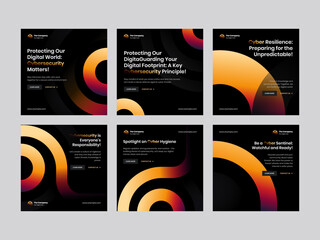 Cybersecurity Illuminated: Warm Neon Gradient on Dark Square Banner and Social Media Post Feed Template