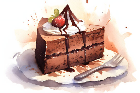 Chocolate Mousse Cake watercolor art style
