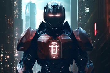 Cyber Sentinel: A Futuristic Guardian Defending The Digital Realm - obrazy, fototapety, plakaty