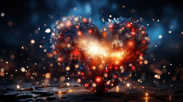Heart-shaped fireworks in the night sky Spectacular , illustrator image, HD