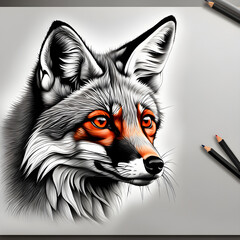 Charming Pencil Art: Adorable Fox Drawing.(Generative AI)