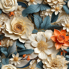3D Vintage Floral Elegance Digital Paper Seamless Patterns Background
