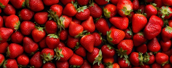 Fotobehang Fresh strawberry as background. Close up, top view, high resolution product. Harvest Concept. © Nadezda Ledyaeva