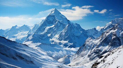 Fototapeta na wymiar Icy mountain peaks against a clear blue sky Cool blue , illustrator image, HD