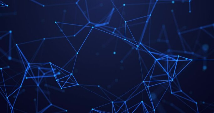 Abstract futuristic background with plexus of lines, dots and triangles, digital technology, big data, high-speed connection visualization. Seamless loop abstract background science fiction theme.