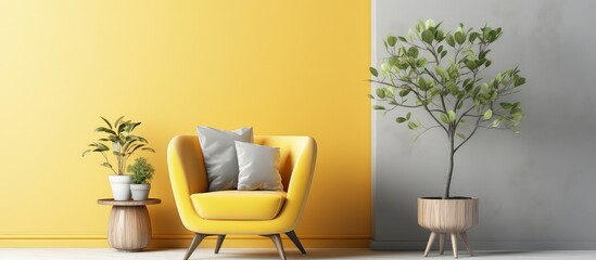 Scandinavian living room featuring a yellow armchair