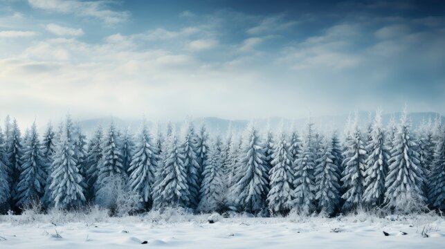 Snow-covered pine trees Icy blue and white color pale , illustrator image, HD