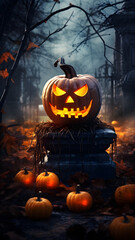 Pumpkins for Halloween Celebration, Illustration, created with the help of AI