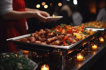 close up of a person holding a tray of food