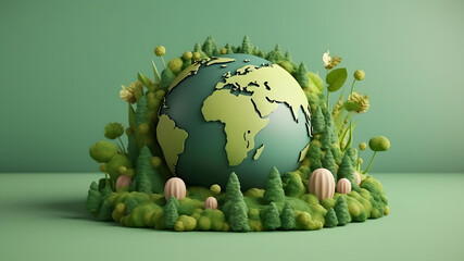 earth globe with green leaves. natural ecology sustainability concept. world saving.