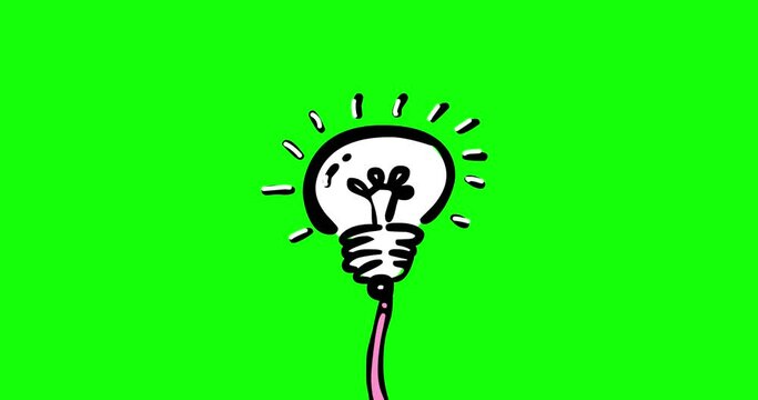 Cartoon animation greenbox drawing bulb as good idea. Brainstorming symbol.
