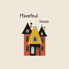 Haunted house vector illustration. Halloween greeting card. Gloomy mansion on a light background. Design for flyer, banner, poster templates.