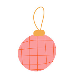 Hand drawn pink red and gold Christmas bauble ornament decoration vector illustration on isolated background checkerboard check pattern festive symbol holidays icon social media marketing tool