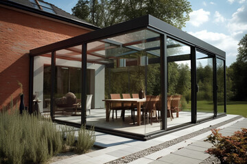 Interior in high-tech style. Modern interior design. Stylish veranda.