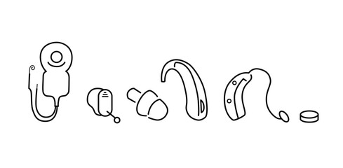 Illustration, Verschiedene Hörgerätetypen und Cochlea Implantat