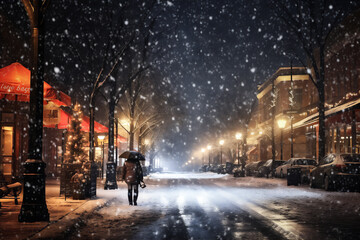 people walking on the street at night in winter - Powered by Adobe