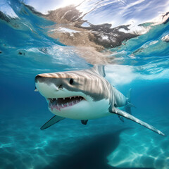 Fototapeta premium shark swimming in ocean.