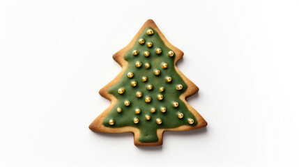 Top Down Photograph, Christmas Tree Cookies Isolated on a White Background, Generative AI