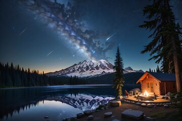 Fototapeta na wymiar Original name(s): trees, starry night, stars, galaxy in the sky, Mount Rainier