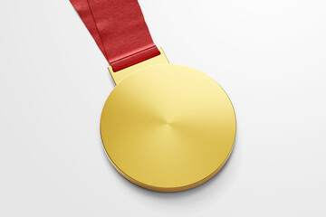 champion achievement award round circle shape gold medal medallion with necklace lanyard fabric strap realistic mockup in perspective view  isolated 3d rendering illustration