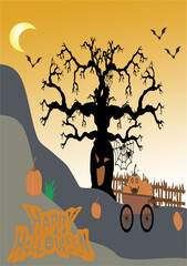 halloween background with pumpkin and tree