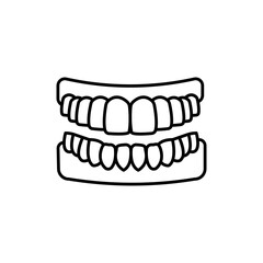 Human Jaw Anatomy with Teeth Line Icon. Healthy Smile Linear Pictogram. False Tooth. Oral Hygiene. Dentistry Outline Symbol. Dental Treatment. Editable Stroke. Isolated Vector Illustration.