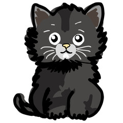 black cat sitting hand drawing