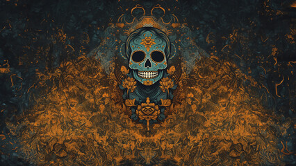 Mexican Dia de los Muertos Skull with Grunge Aesthetic