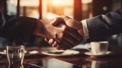 Two Businessmen Sealing a Deal with a Firm Handshake - obrazy, fototapety, plakaty