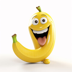 Beautiful banana with cheerful smile isolated 3D rendering AI Generated style